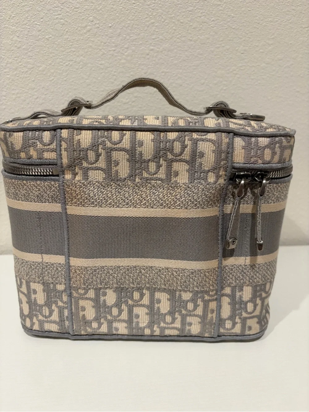 Dior Taupe & Gray Christian Dior Canvas Toiletry Case